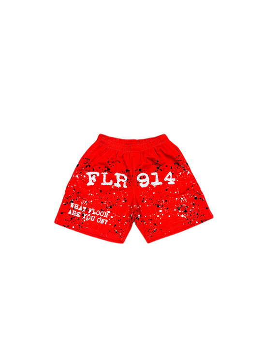 FIRE RED SPLATTER SHORTS