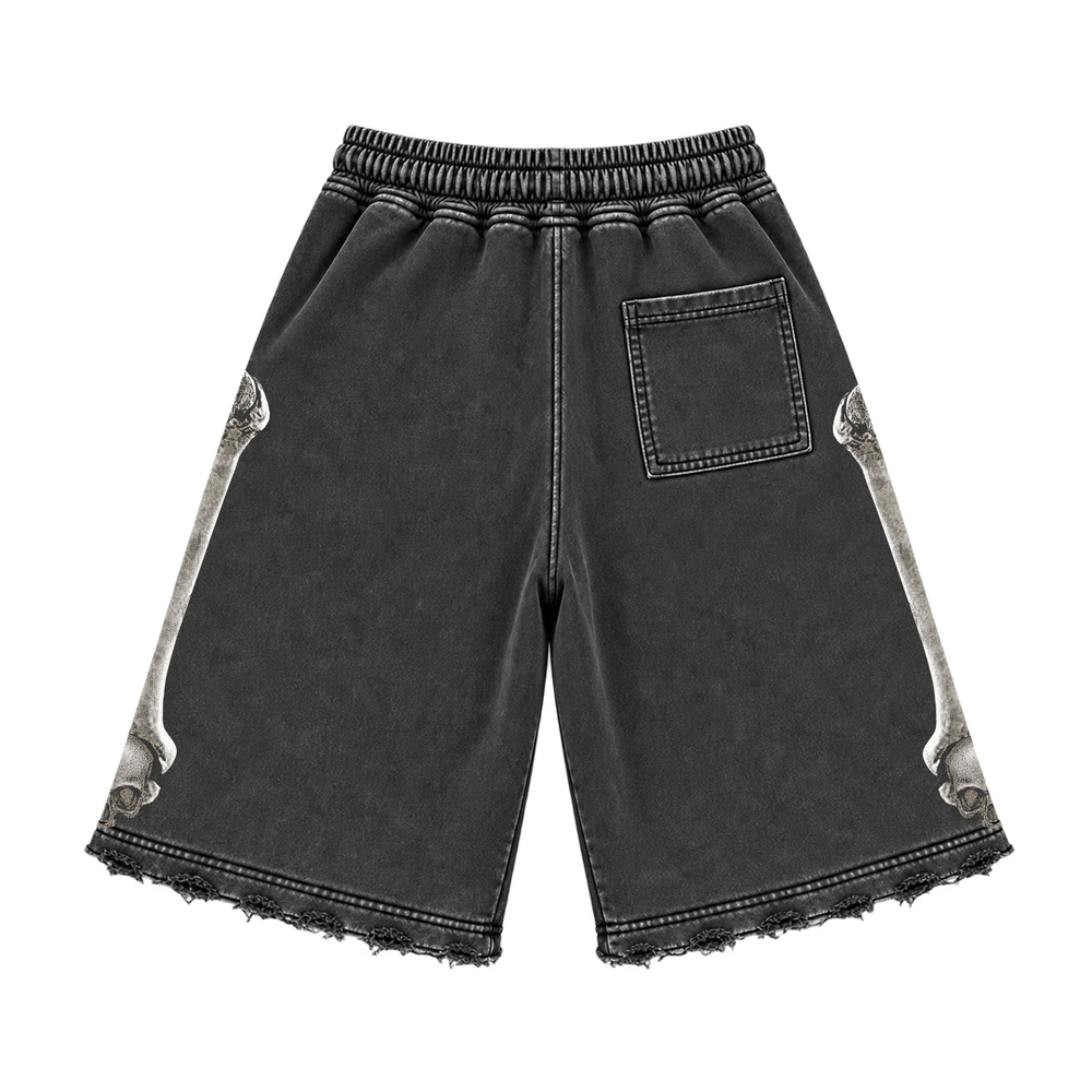 BLACK WASH WASH SKULL SHORTS