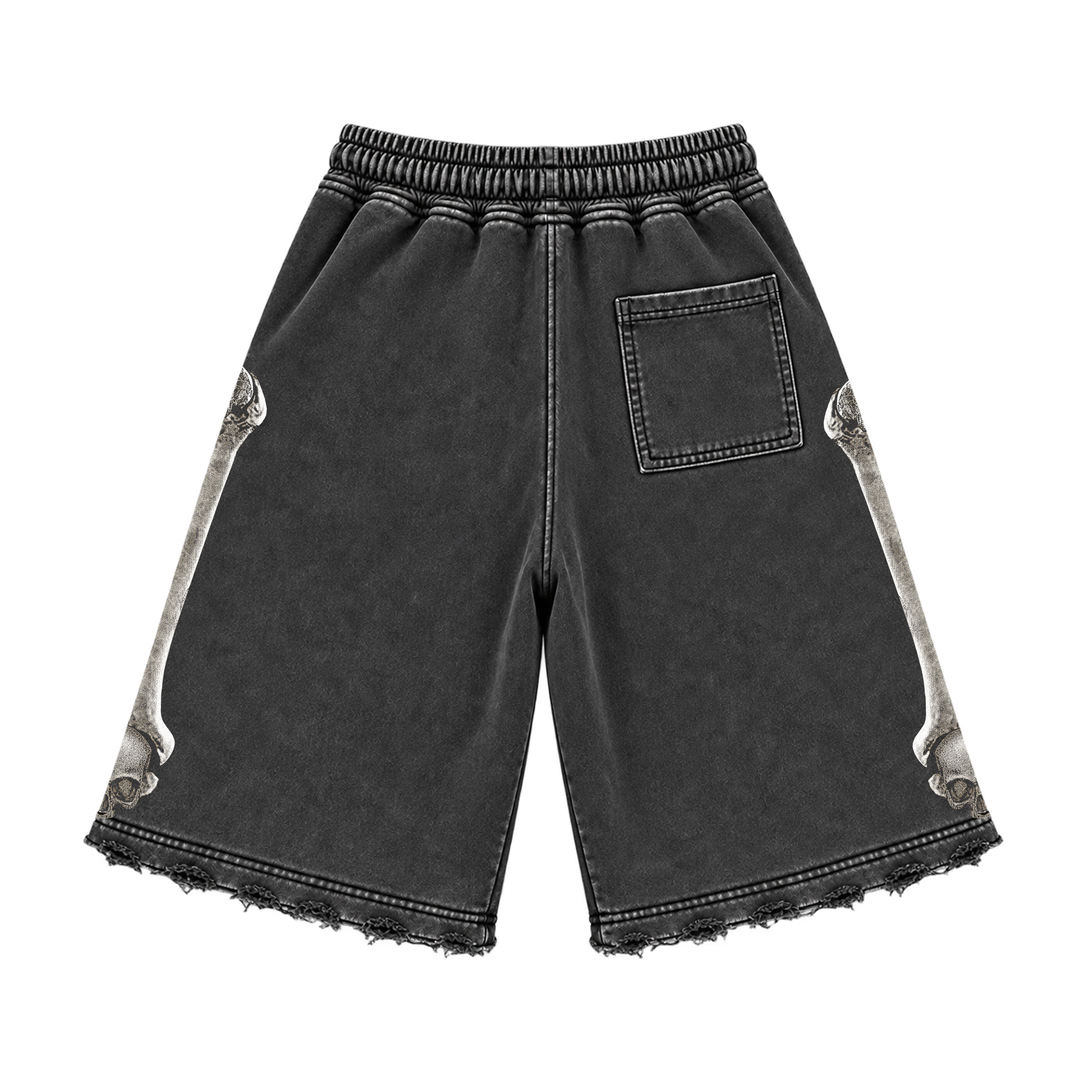 BLACK WASH WASH SKULL SHORTS