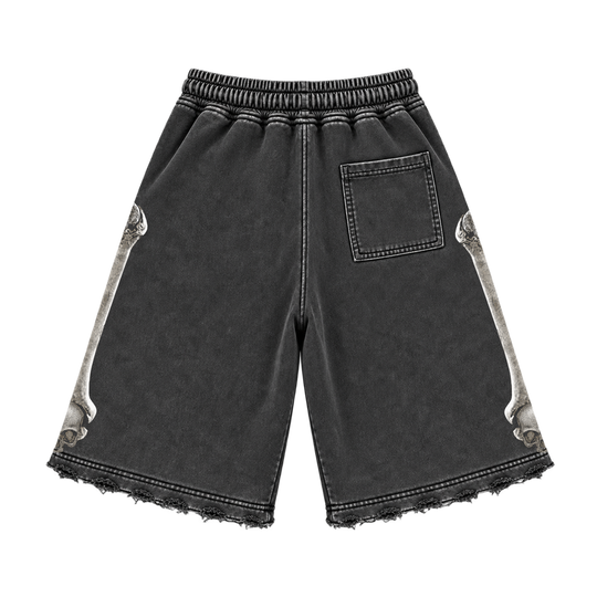 BLACK WASH WASH SKULL SHORTS