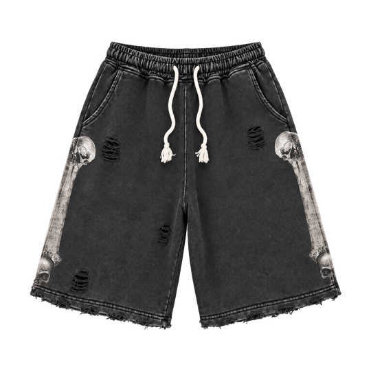 BLACK WASH WASH SKULL SHORTS