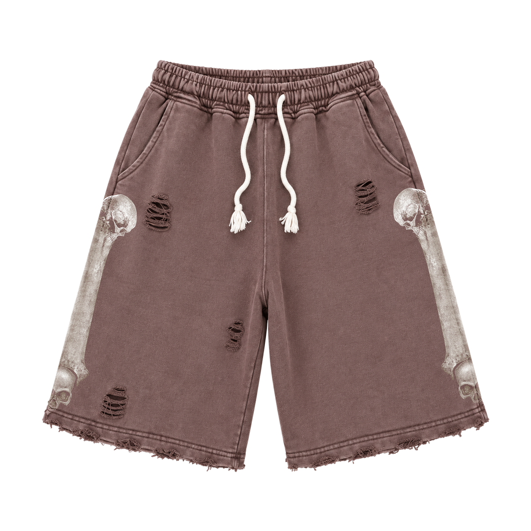 MOCHA WASH SKULL SHORTS
