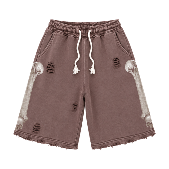 MOCHA WASH SKULL SHORTS