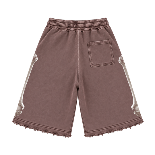 MOCHA WASH SKULL SHORTS