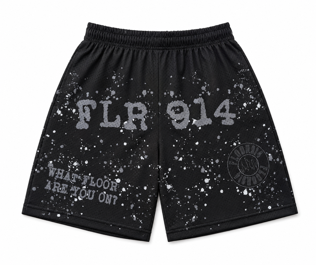 BLACK CEMENT SPLATTER SHORTS