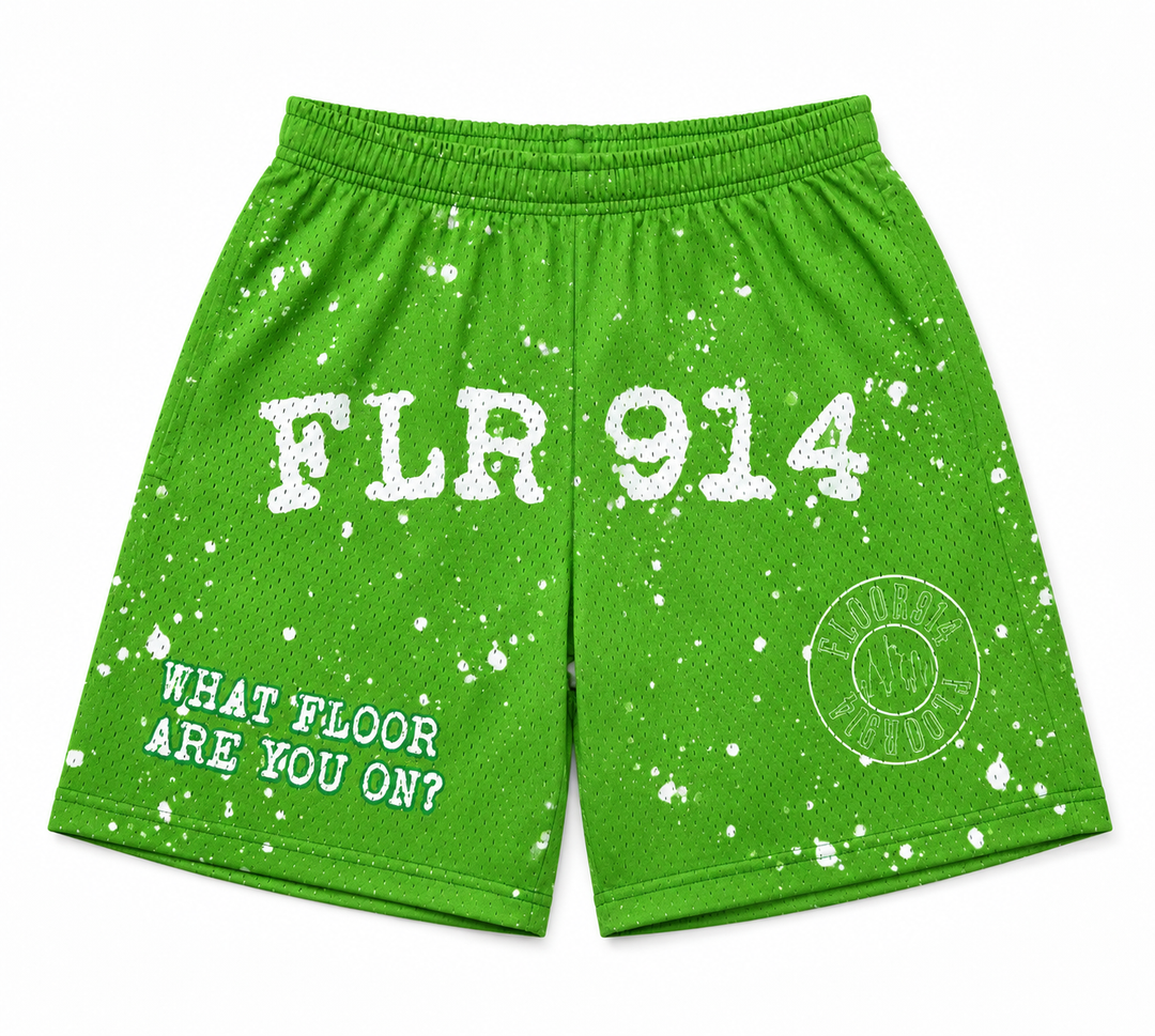 LIME GREEN SPLATTER SHORTS