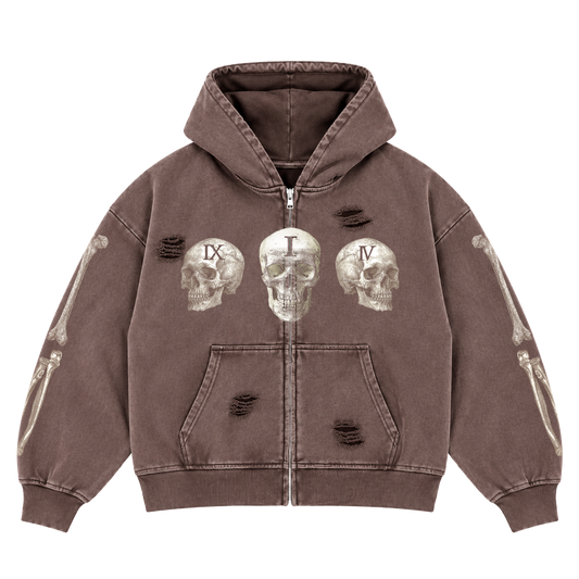 MOCHA WASH BONEYARD SKULL ZIP