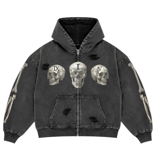 BLACK WASH BONEYARD SKULL ZIP