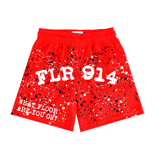 FIRE RED SPLATTER SHORTS