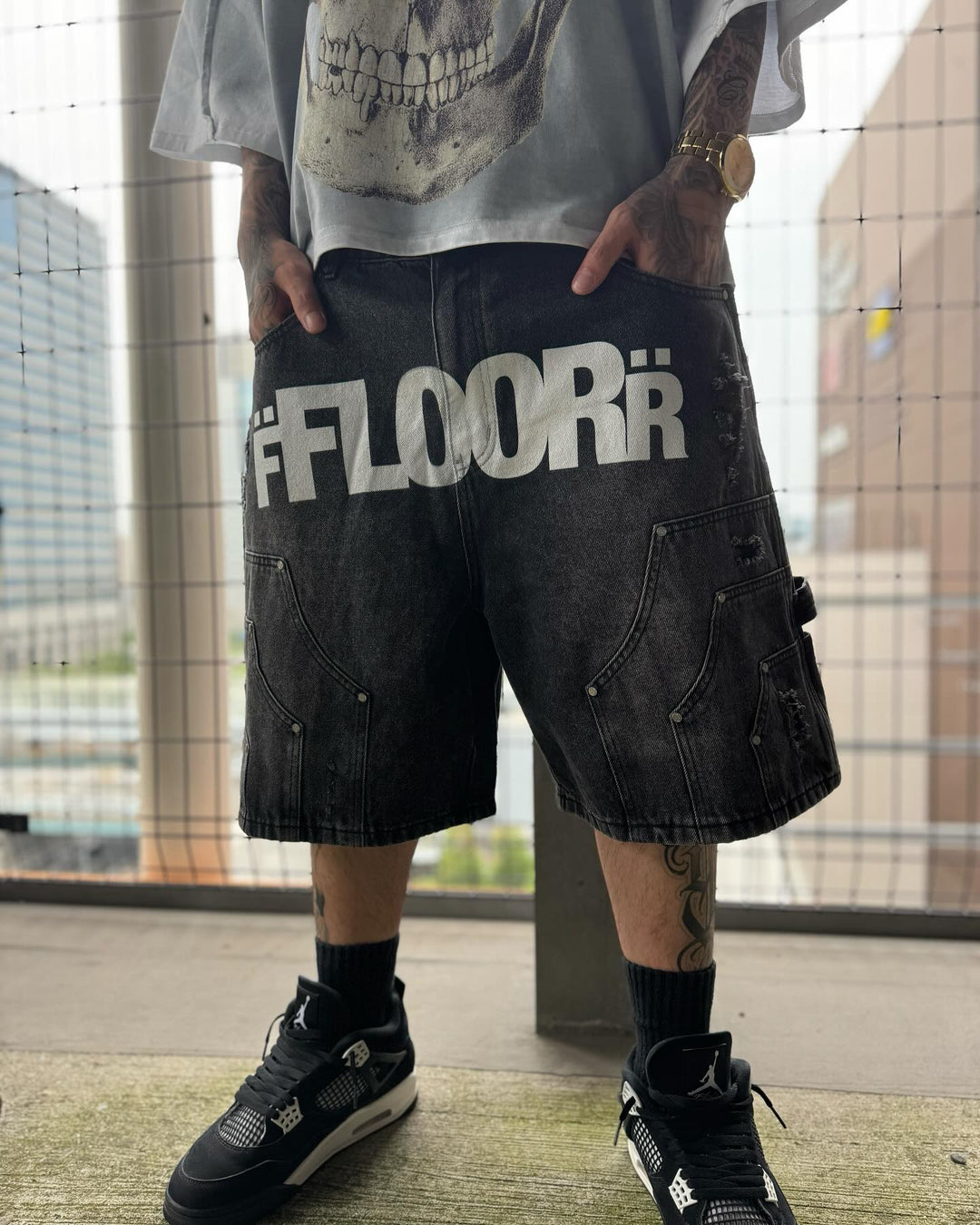BLACK WASH UNIFORM JORTS