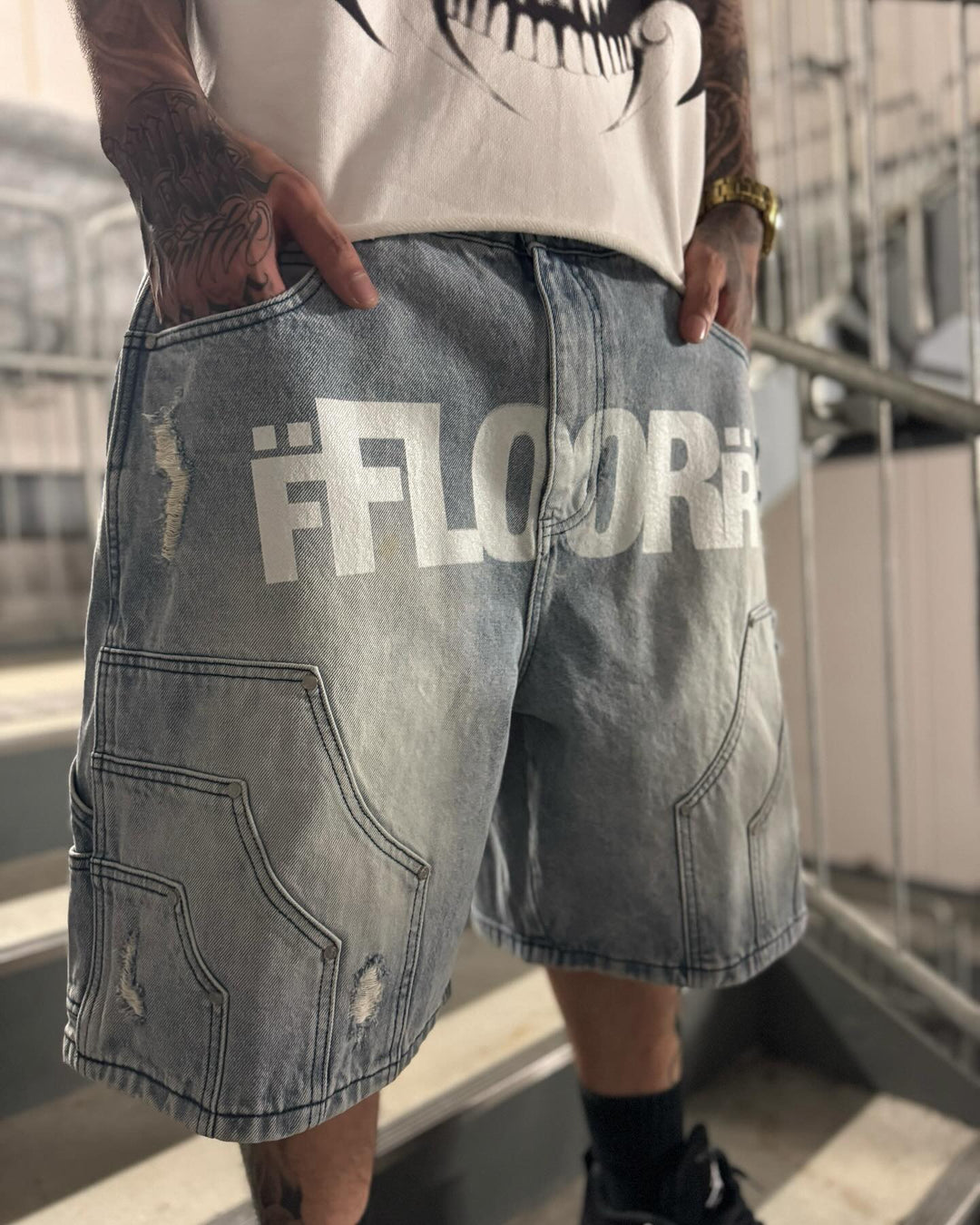 BLUE WASH UNIFORM JORTS