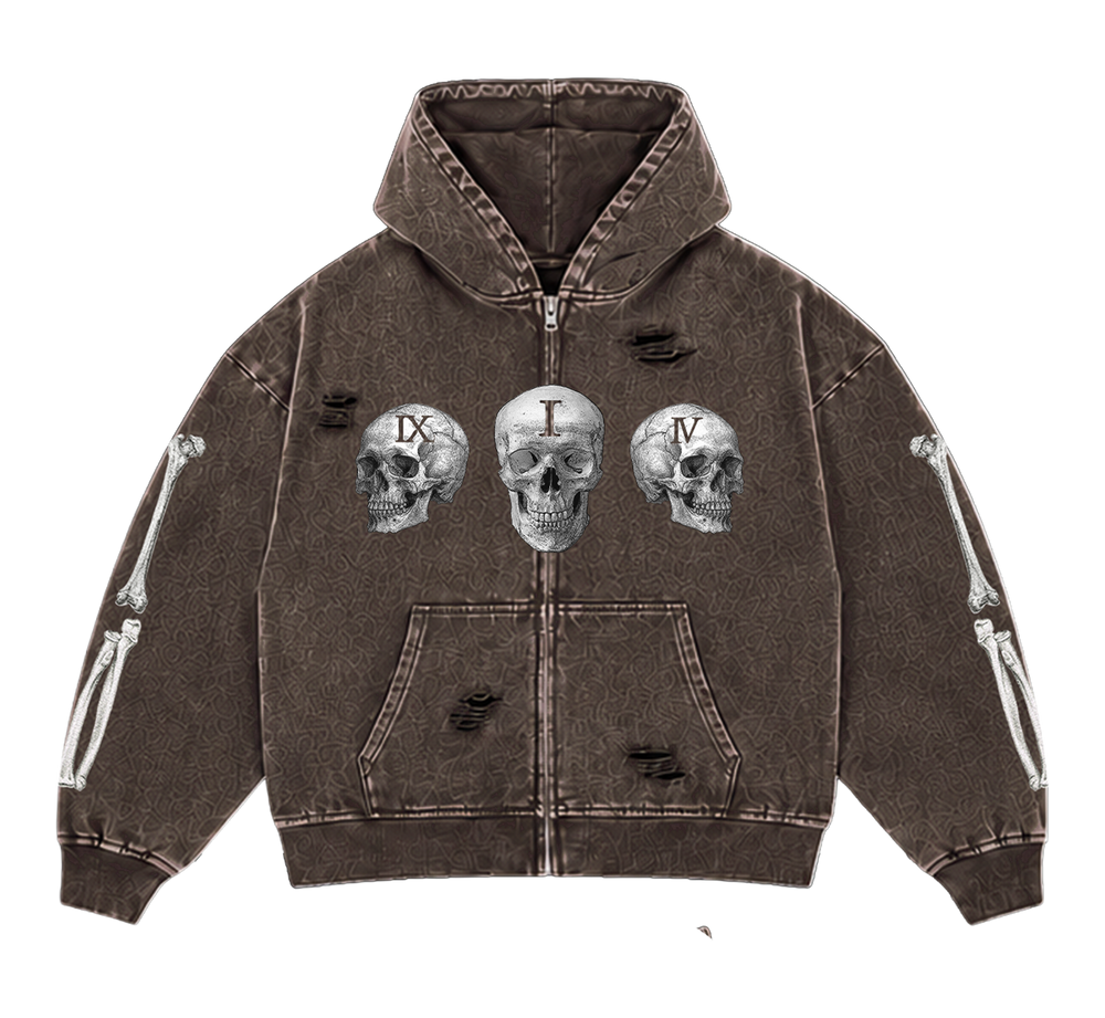 MOCHA WASH TRIPLE SKULL ZIP UP