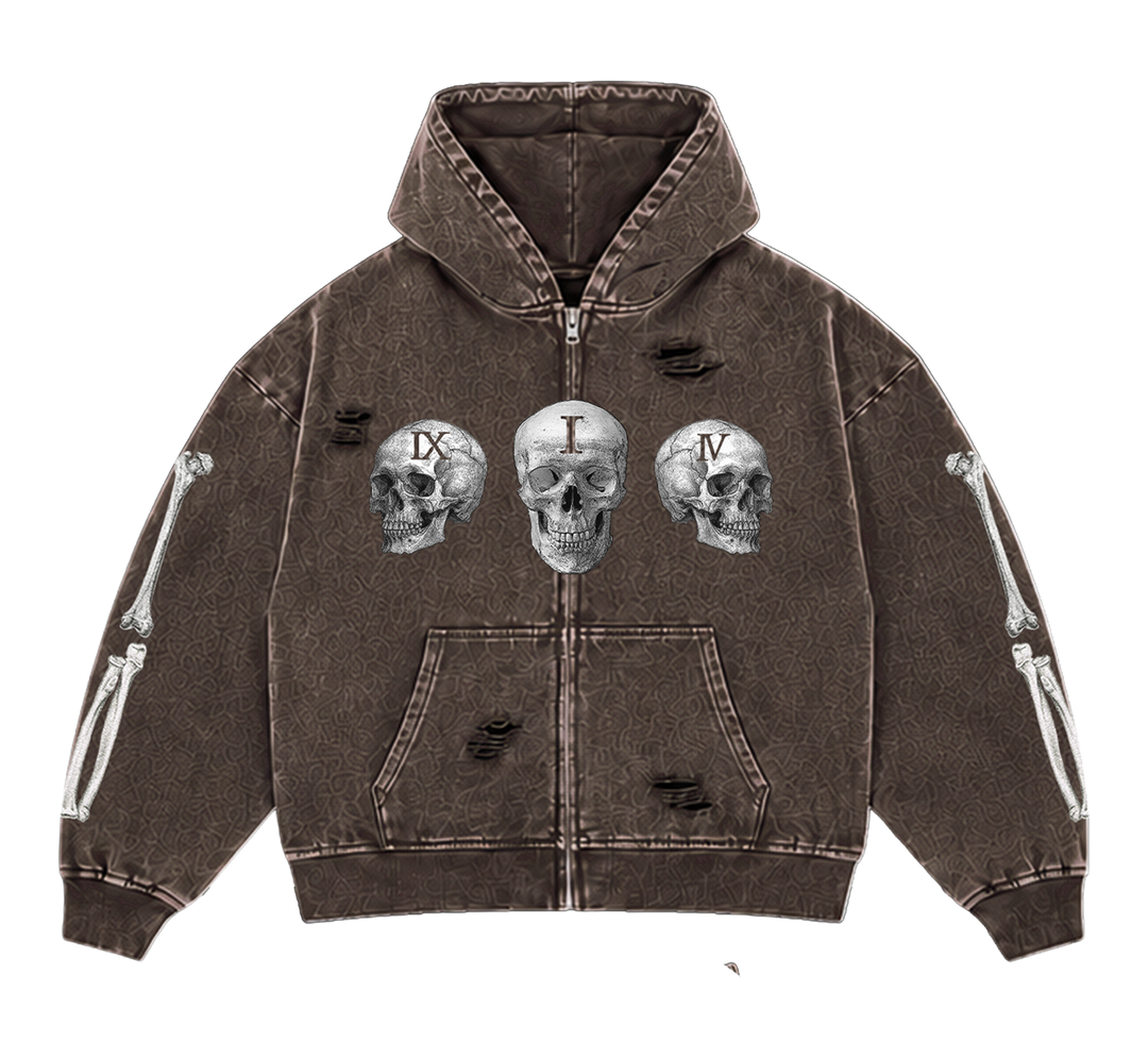 MOCHA WASH TRIPLE SKULL ZIP UP