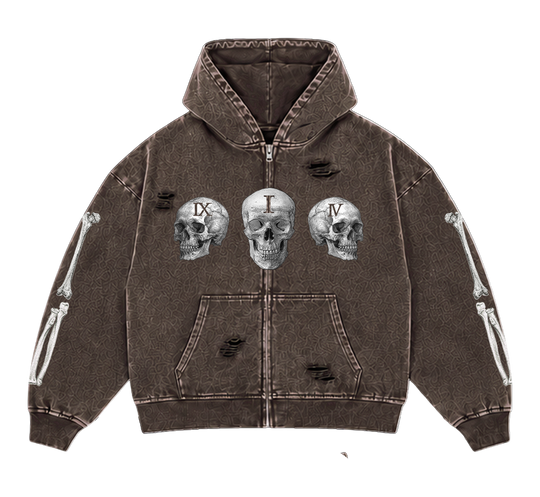 MOCHA WASH TRIPLE SKULL ZIP UP