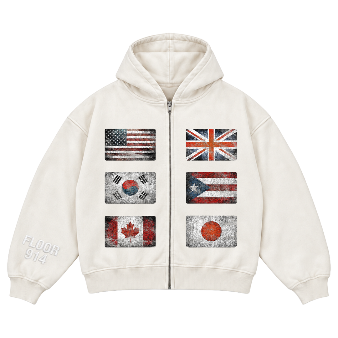 CREAM WASH FLAG FORCE ZIP UP